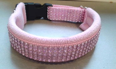 Strassoptik Hundehalsband, Strasshalsband, Nylonhalsband 3,5cm breit rosa