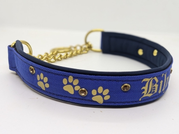 Personalisiertes Hundehalsband blau-gold