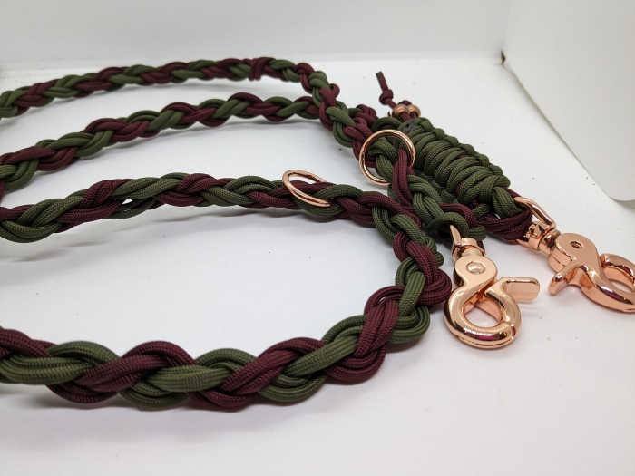 Paracord Hundeleine oliv-bordeaux