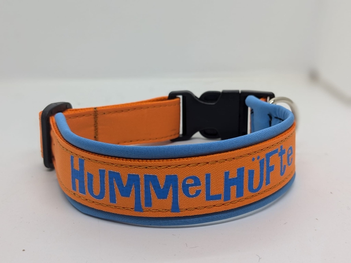 Hundehalsband personalisiert orange/ blau